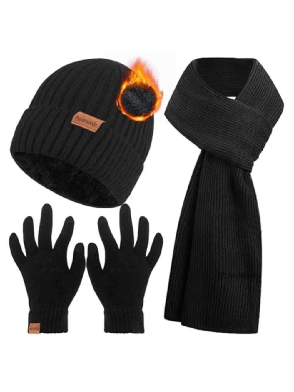 3PC Winter Beanie Hat Scarf Touchscreen Gloves Set Acrylic Wool Fleece Lined